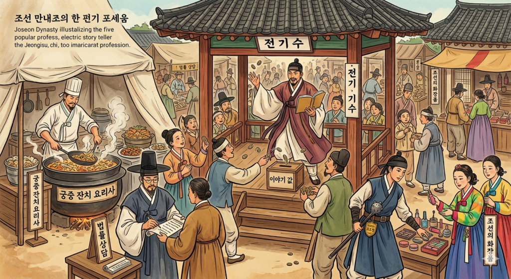 조선시대 최고의 전문직 TOP 5인 외지부, 전기수, 다모의 활동 모습과 저잣거리 풍경
